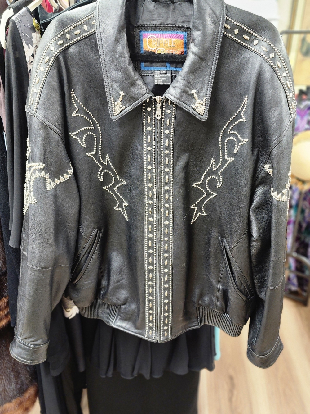 Cripple Creek Black Studded Leather Jacket